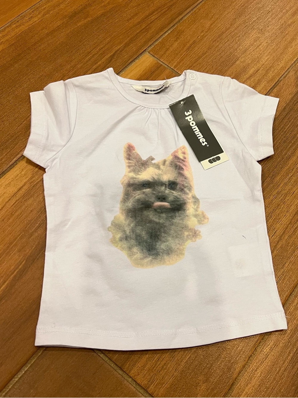 NWT 3Pommes Baby White Cotton Puppy Terrier Graphic Tee T shirt Size 6 months